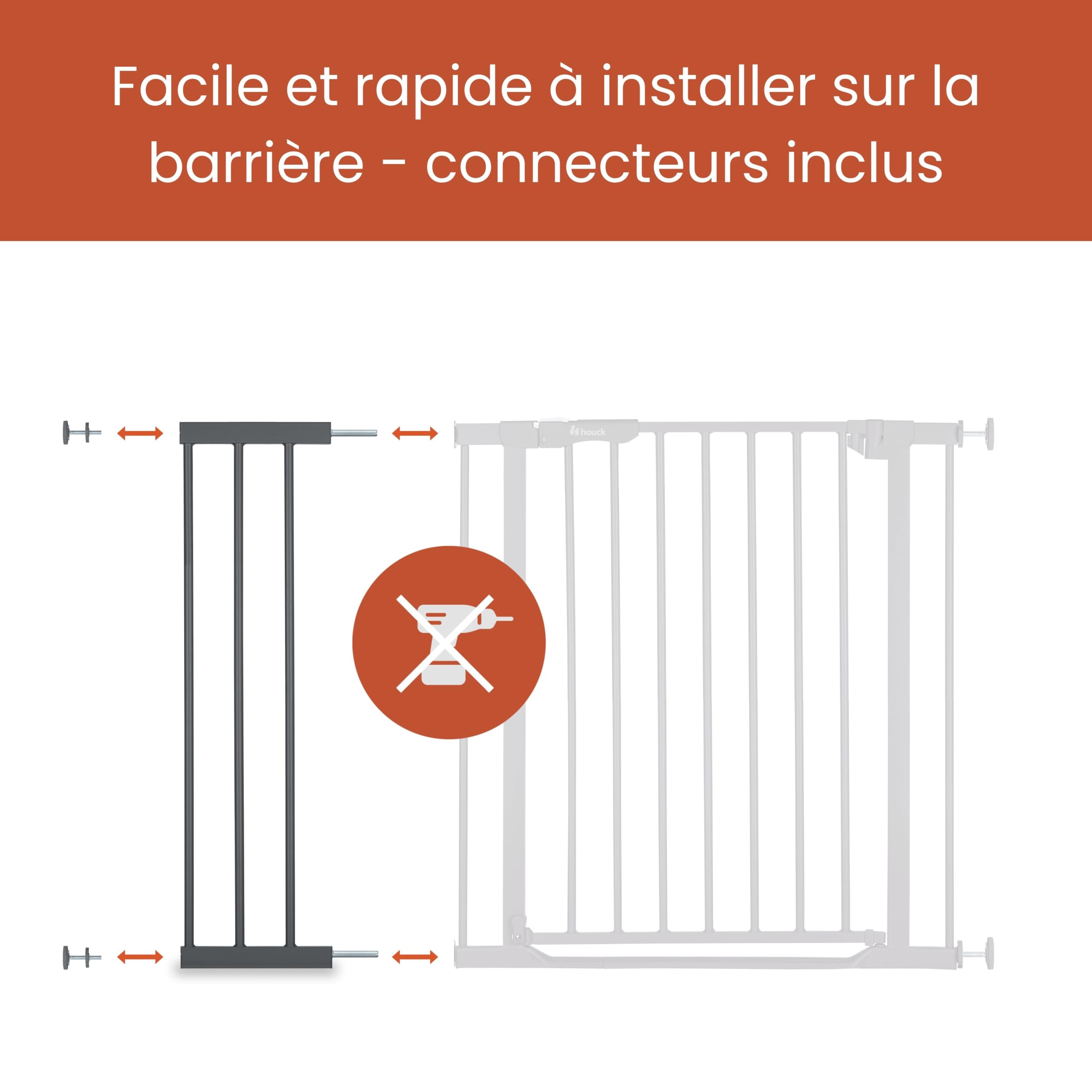 hauck Extension 21 cm pour Barrière de Securité Enfant par ex. pour Modèle Clear Step 2, Open N Stop 2, Autoclose N Stop 2, Rallonge Sans Perçage, Fixation par Pression - Métal Noir