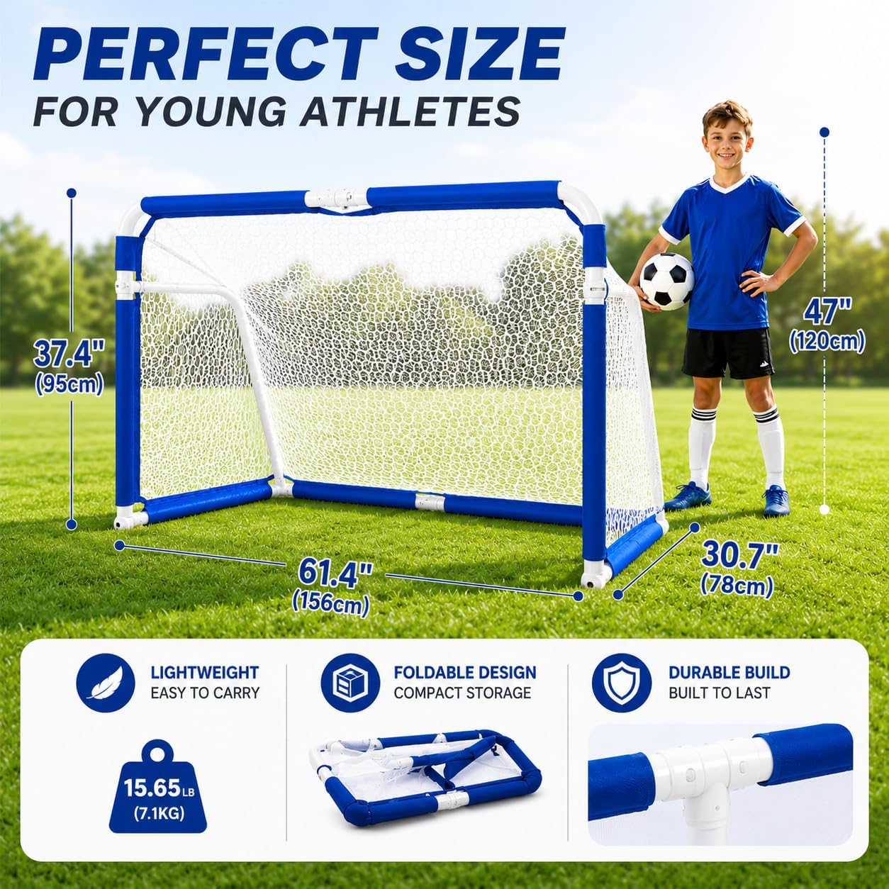 5x3 FT Aluminum Soccer Goal, Quick Setup Portable Folding Soccer Net for Kids & Teens Backyard Training, Outdoor Practice & Family Games