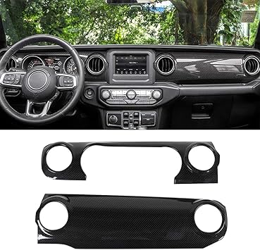 Dashboard Panel Trim Cover ABS Center Console Decorative Interior Trim for Jeep Wrangler JL 2018-2019 Carbon Fiber Texture