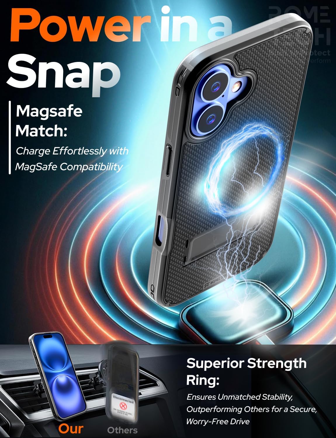 Designed for Apple iPhone 16 Case with Belt Clip Holster - Compatible with MagSafe Magnetic Heavy Duty Phone Cover with Kickstand - Black