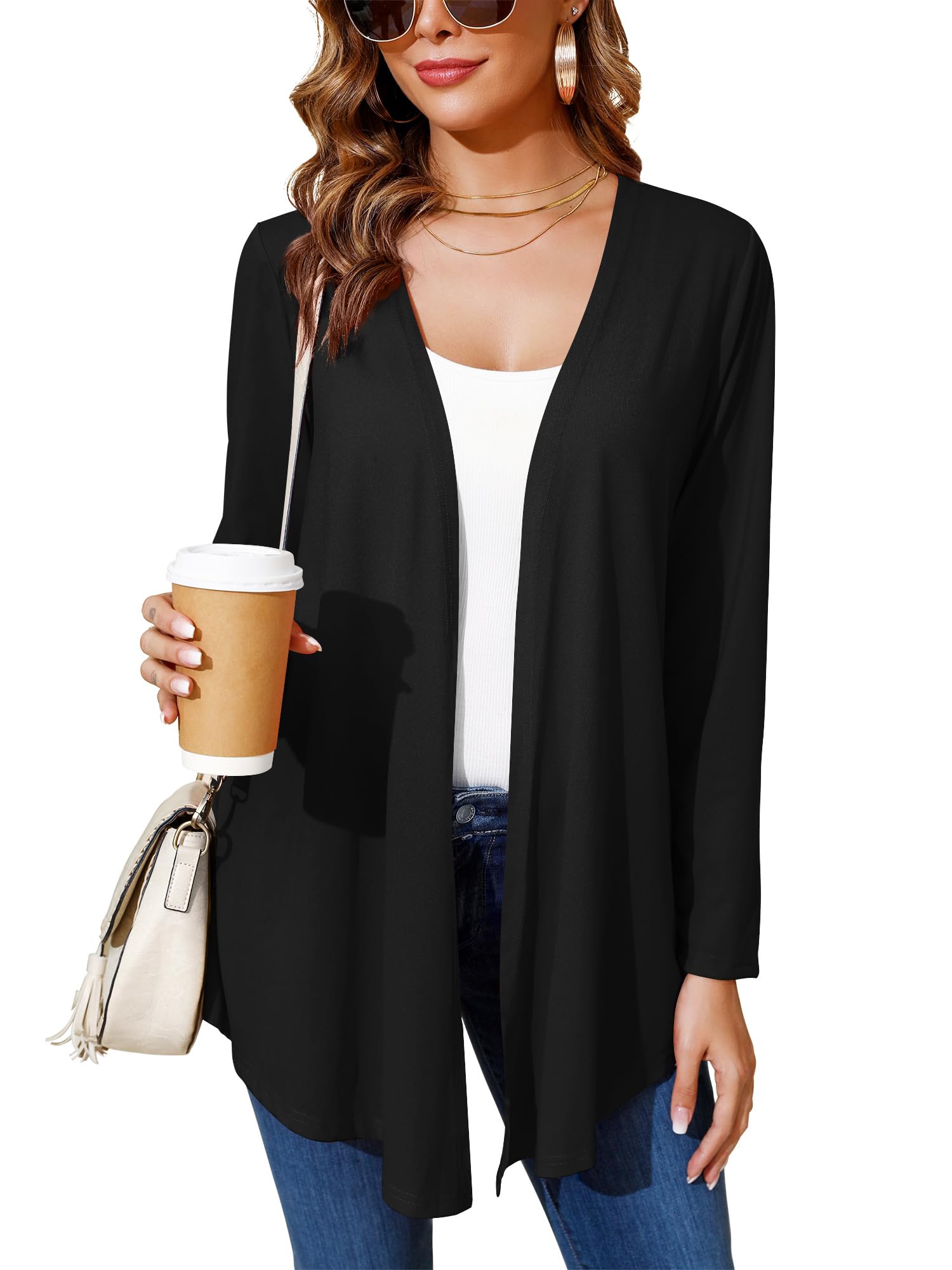 Ylhystrical Women's Lightweight Open Front Cardigans Casual Soft Drape Spring Summer Fall Cardigan S-3XL