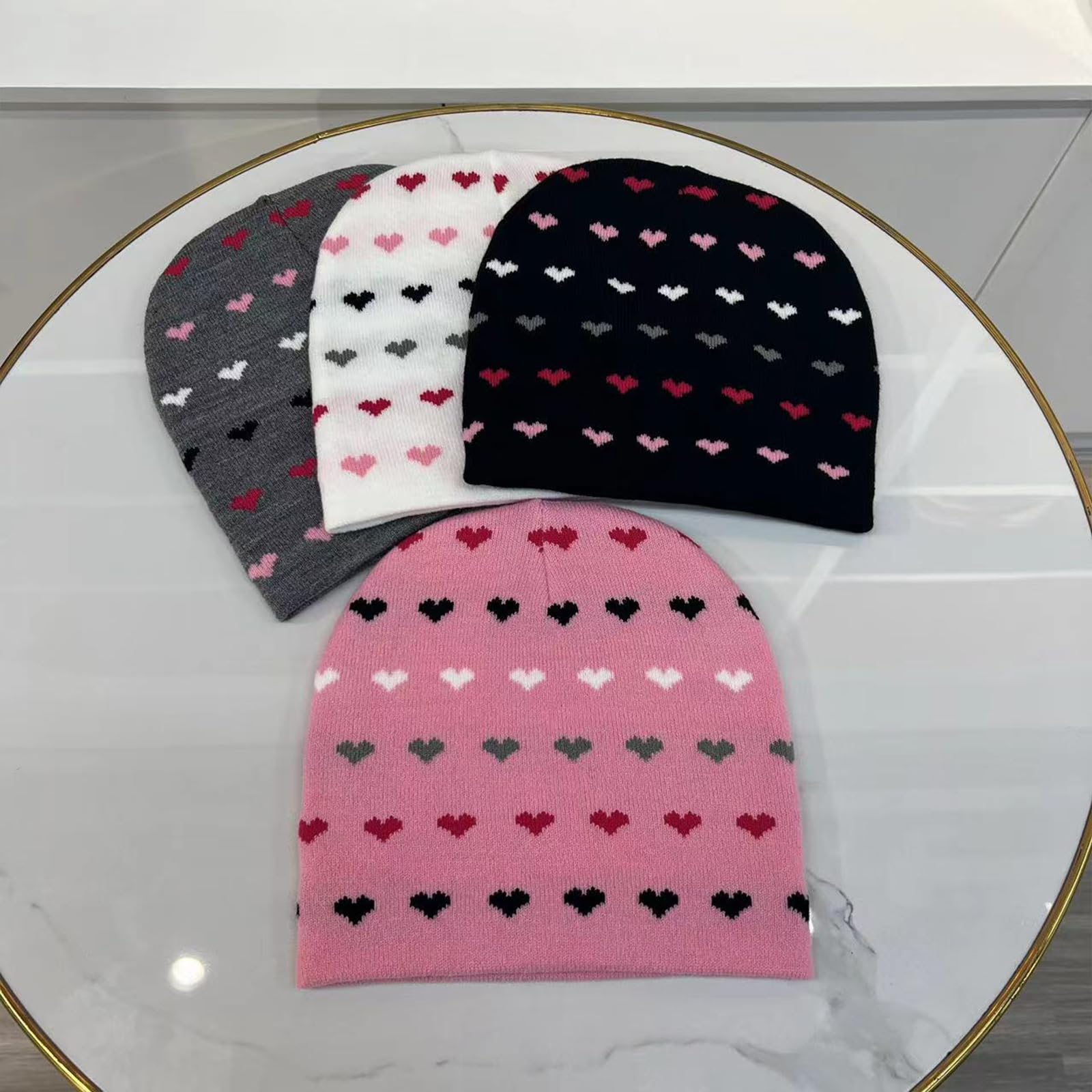 Teens Winter Elastic Windproof Hat with Heart Pattern Ear Protector Hat Winter Cycling Skiing Hiking Supplies Pink