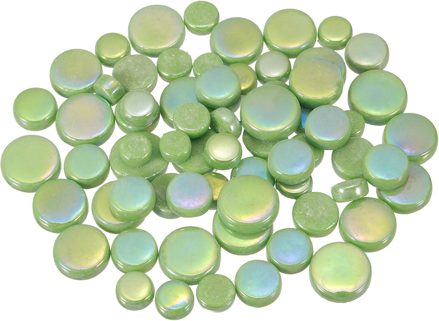 MECCANIXITY 200g Round Mosaic Tiles for Crafts, Multi-Size Iridescent Mosaic Glass Bulk for DIY Art, Home Decoration, Vases, Mugs, Flower Pots (Green)