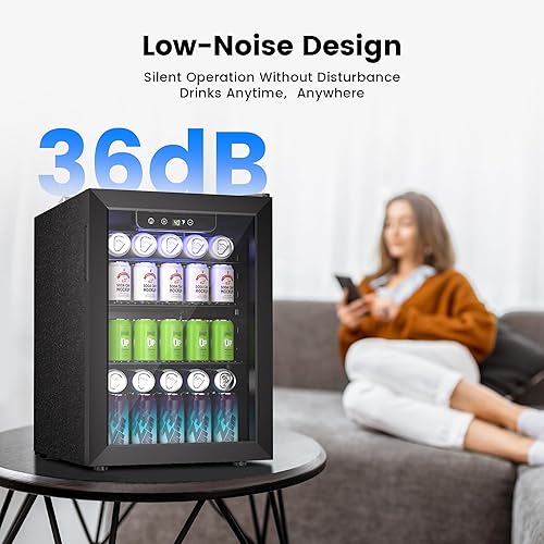 Miniatura 7 de Enfriador de vino, 26 botellas y 95 latas, mini refrigerador de vino con puerta de vidrio transparente para cerveza y refrescos, bebida de agua y