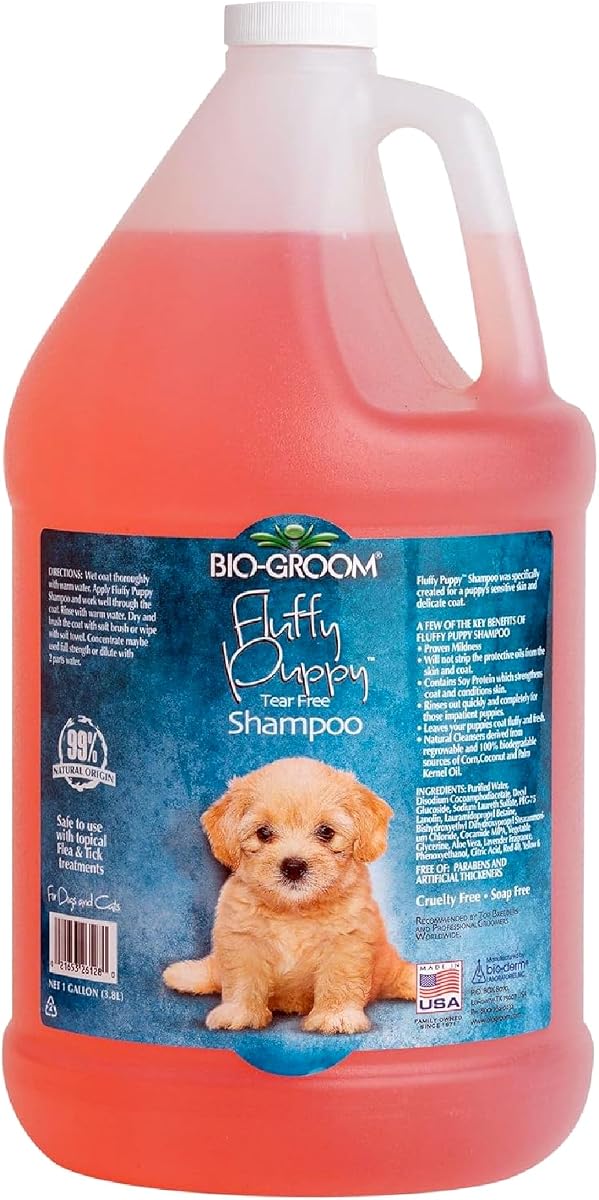 Bio-Groom Fluffy Puppy Tear-Free Shampoo - Dog Bathing Supplies, Puppy Shampoo, Cat & Dog Grooming Supplies for Sensitive Skin, Cruelty-Free, Made in USA, Tearless Dog Products - 1 Gallon