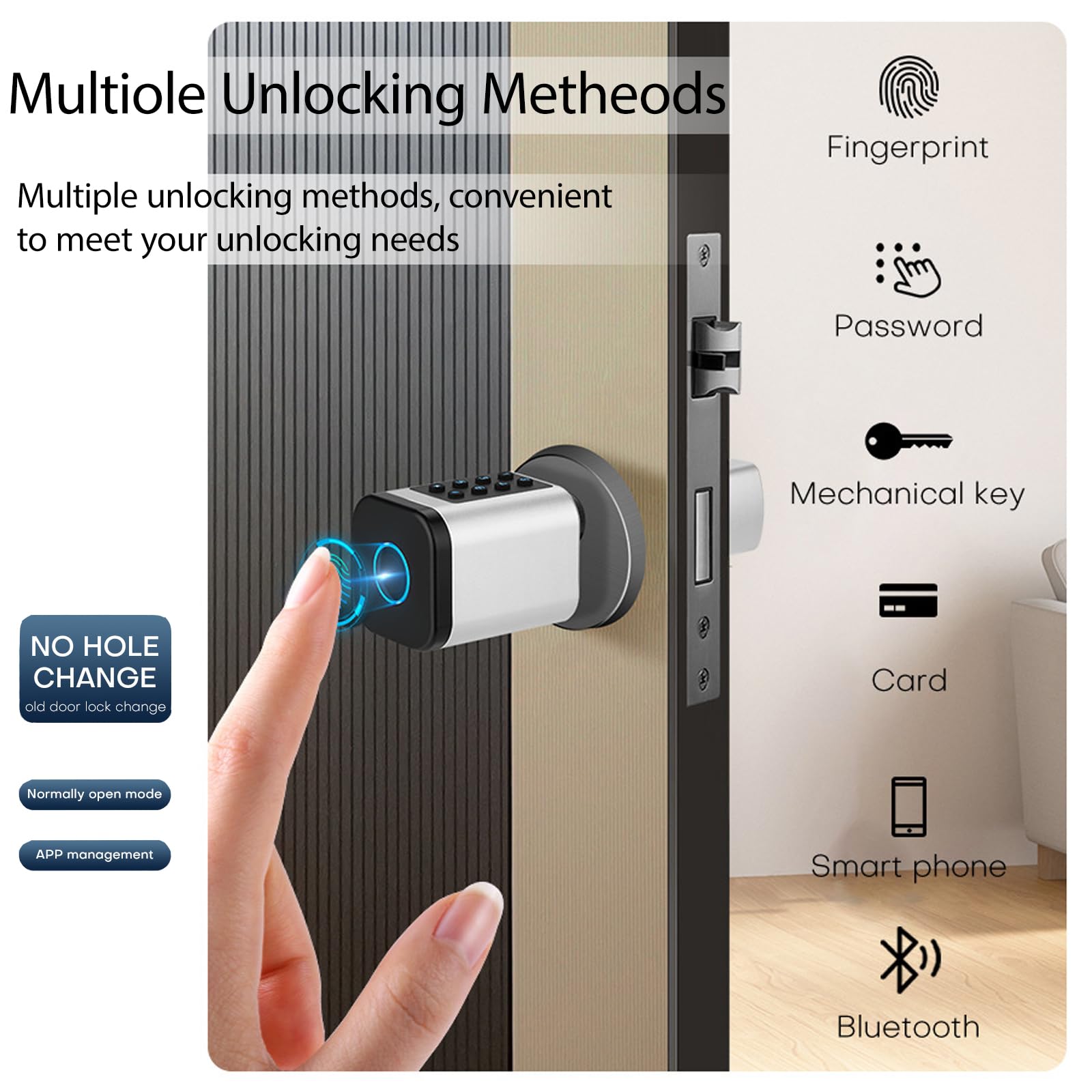 Serratura con impronta digitale, cilindro Euro profilo intelligente, lunghezza regolabile 70-90 mm, apertura tramite app, codice, RFID, chiave, per porta principale