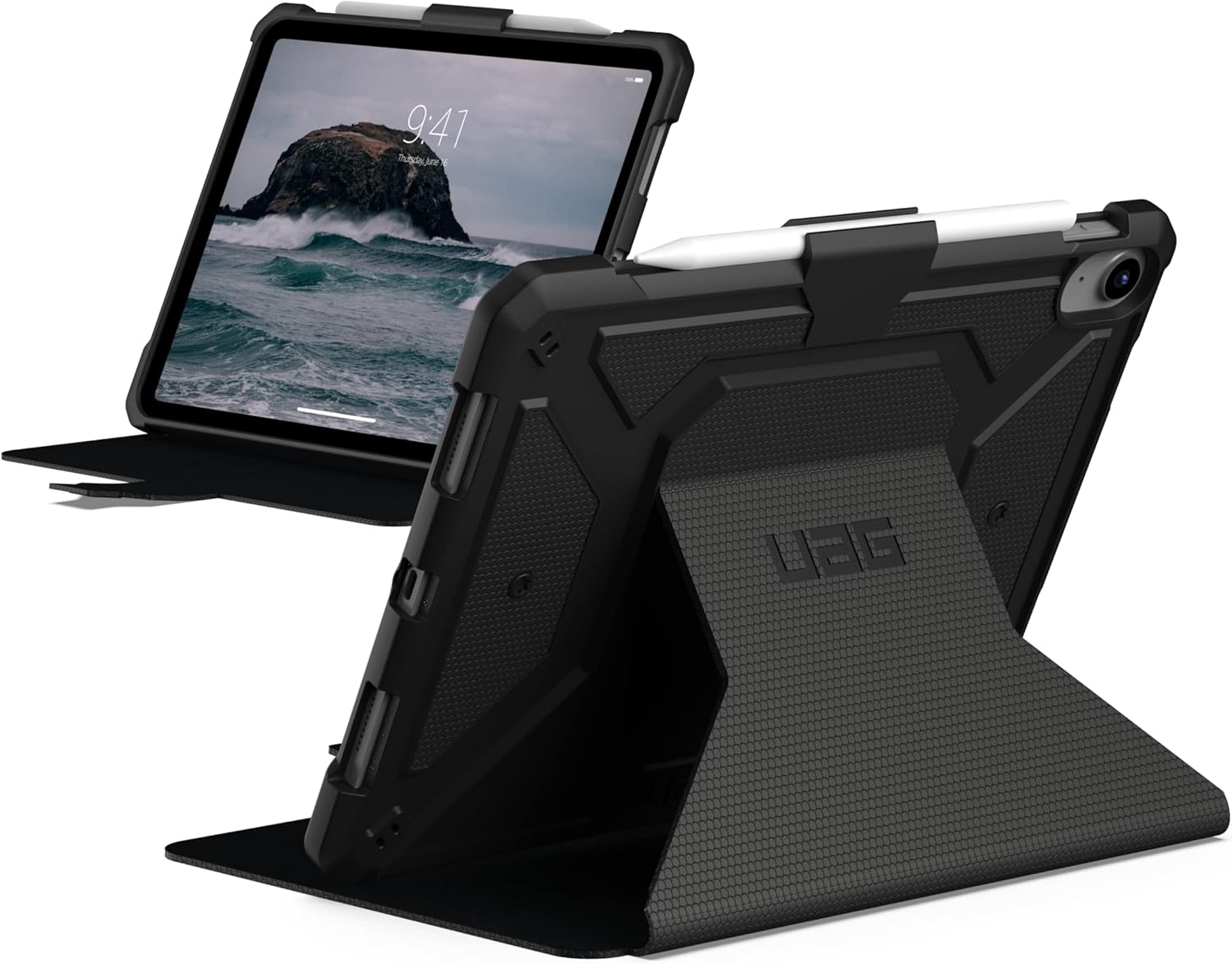 URBAN ARMOR GEAR UAG Designed for iPad 11 A16 11th Gen 2025, 10.9 10th Gen 2022 Case A3354 A3355 A2696 Rugged Heavy Duty Protective Folio Cover w/Adjustable Stand & Pencil Holder, Metropolis Black