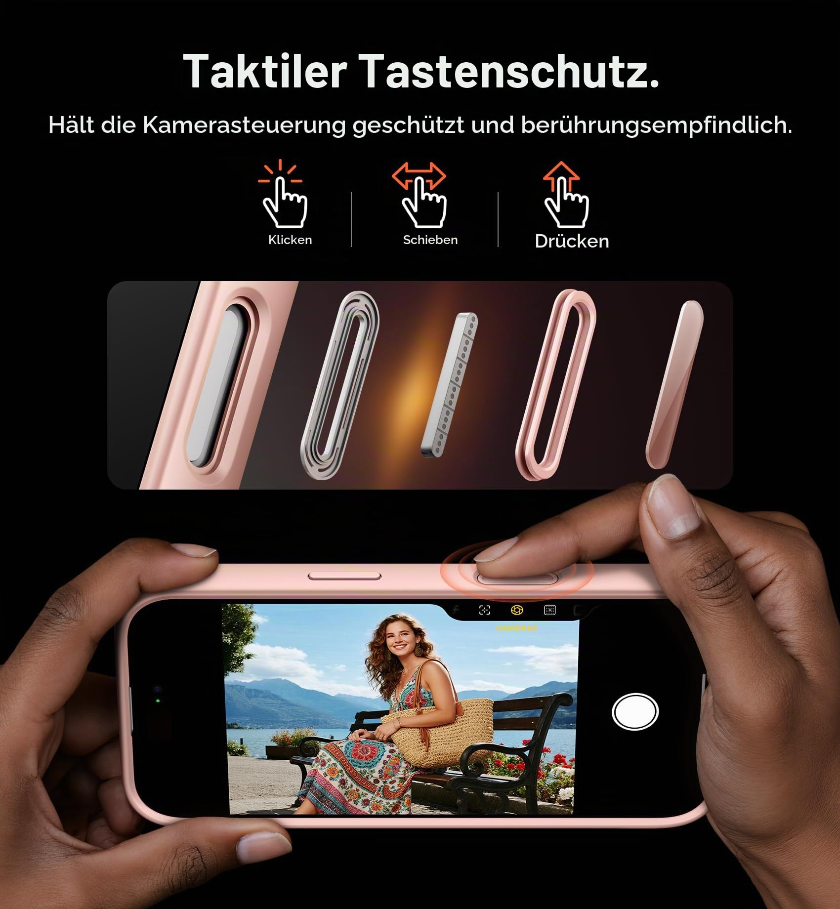 SURITCH Magnetisch hülle Kompatibel mit iPhone 17 Pro Max, Stoßfest Handyhülle Kratzfest Schutzhüllemit Kamera Steuertaste & Kameraabdeckung & verstellbarem Kickstand(Rosa)