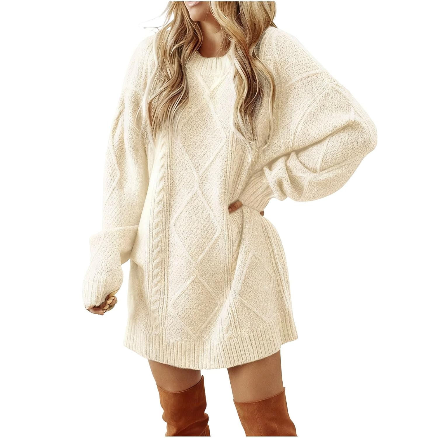 Womens Ribbed Knit Sweater Dress Long Sleeve Casual Fall Winter Dresses Cable Knit Oversized Solid Fashion Dresses