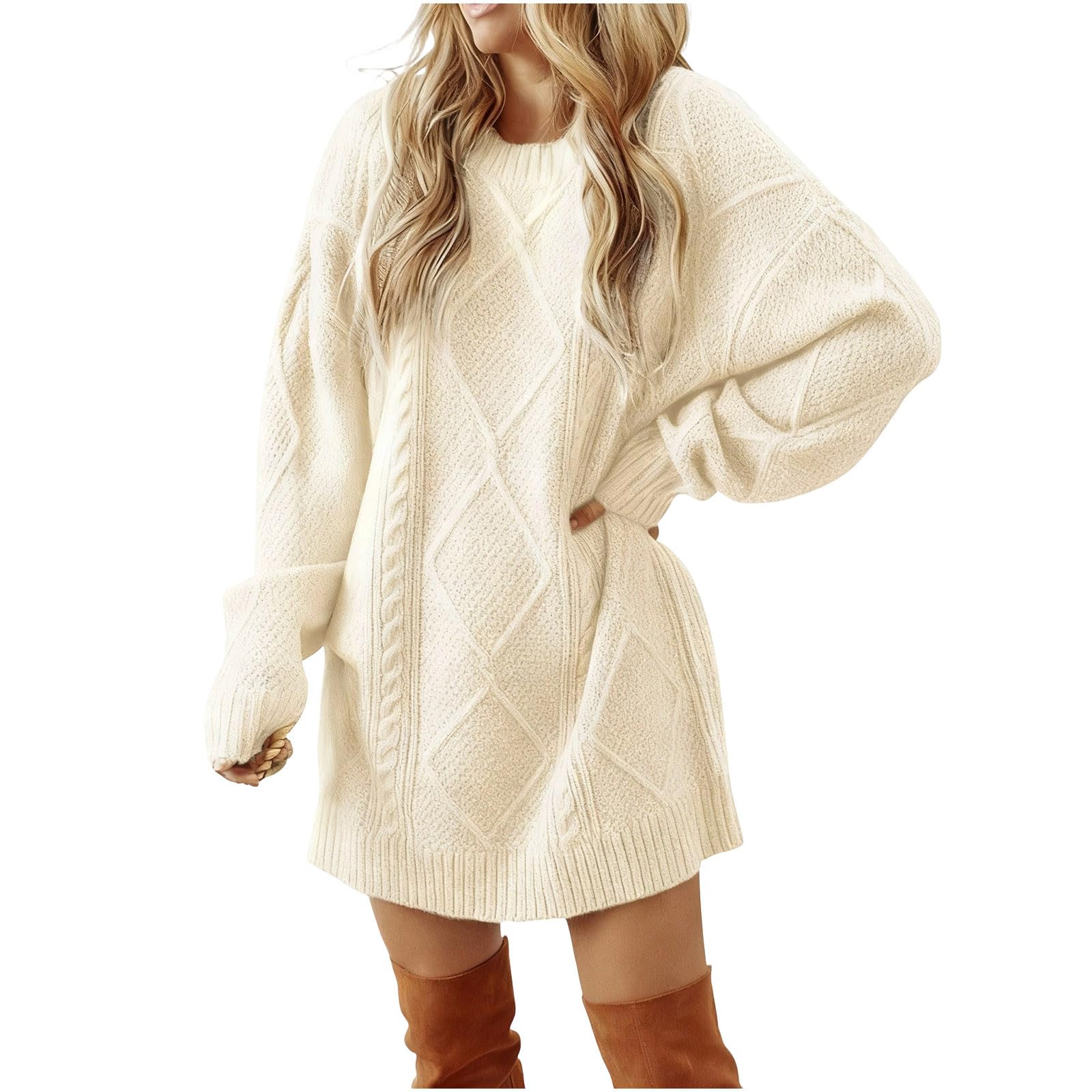 Womens Ribbed Knit Sweater Dress Long Sleeve Casual Fall Winter Dresses Cable Knit Oversized Solid Fashion Dresses