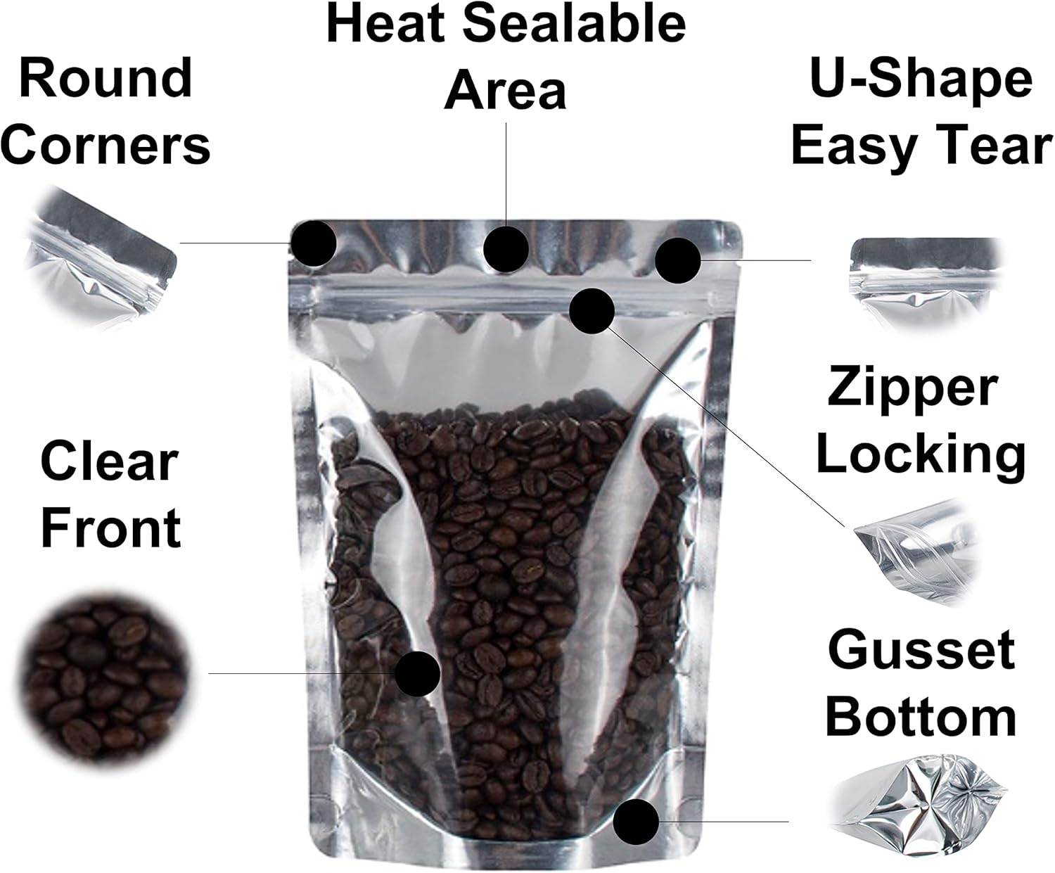 BELLE KR® 200 Mylar Bags With Clear Window | 7.5mil Thick | 100 Pcs 4"x6" and 100 Pcs 5"x8" Mylar Bags Clear Front - Self-Stand-up Smell Proof Mylar Ziplock Bags with Label Stickers