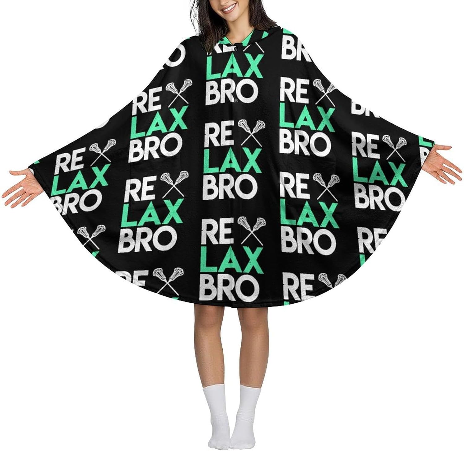 RELAX Bro Lacrosse Wearable Blanket with Hooded Flannel Blankets Cape with Pocket