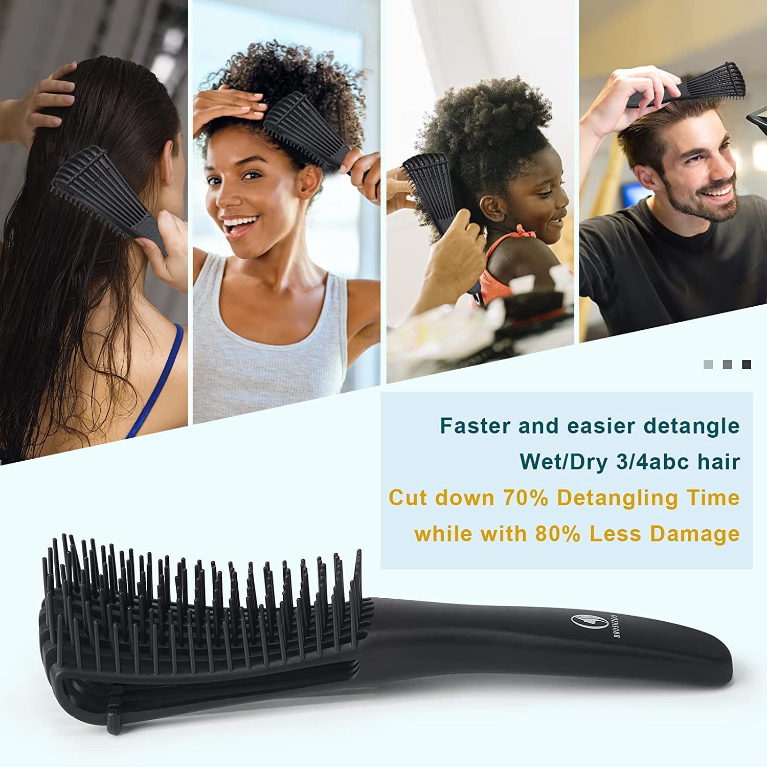 Jibaro 7pc Detangling Brush and Comb, Detangling Hair Brush Wide Tooth Comb for Curly Hair Brush with Rat Tail Comb Alligator Hair Clips (Black Detangle Brush+Tail Comb+Wide Tooth Comb+4 Clip) 3