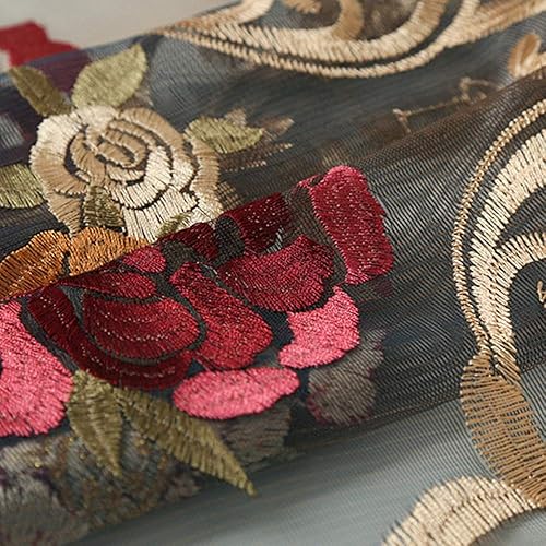 Miniatura 6 de AiFish 1 panel de cortina de gasa con bordado floral elegante de estilo europeo, con bolsillo para barra, para decoración del hogar, cortinas de tul