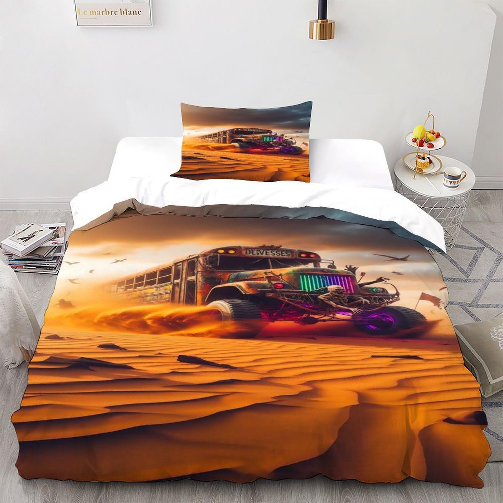 Housse de couette bus désert avec fermeture éclair pratique en microfibre douce lit single