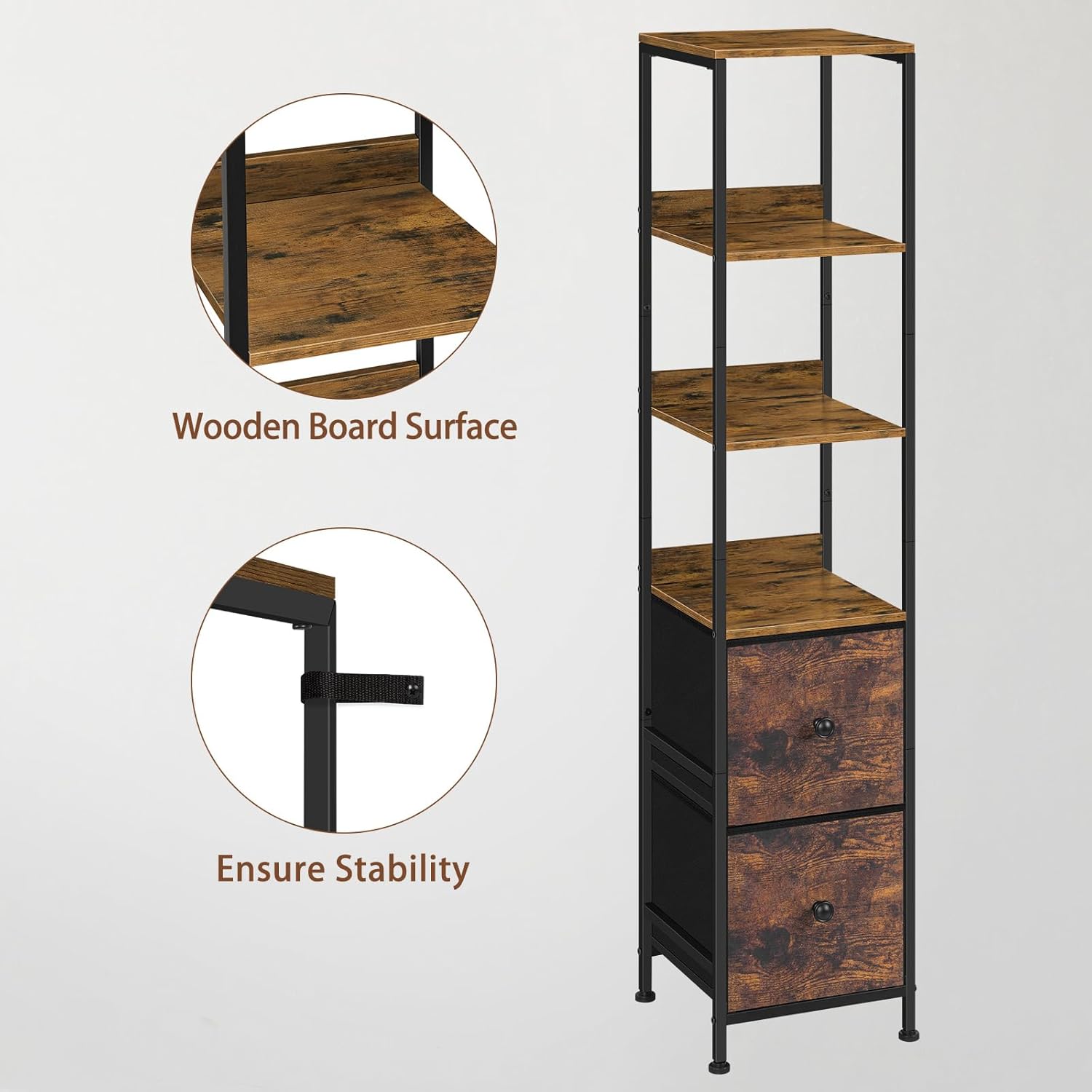 Tall Bathroom Cabinet, Narrow Storage Cabinet with Drawers Tall Slim Floor Cabinet, Bathroom Organizers and Storage for Small Space, Living Room and Bedroom, Brown