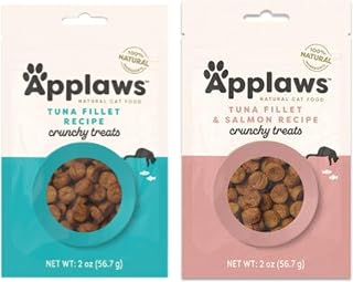 Applaws Natural Grain-Free Crunchy Cat Treats in 2 Flavor Bundle: 1 Tuna Fillet & Salmon Recipe and 1 Tuna Fillet (2 Bags Total, 2 Oz Each)