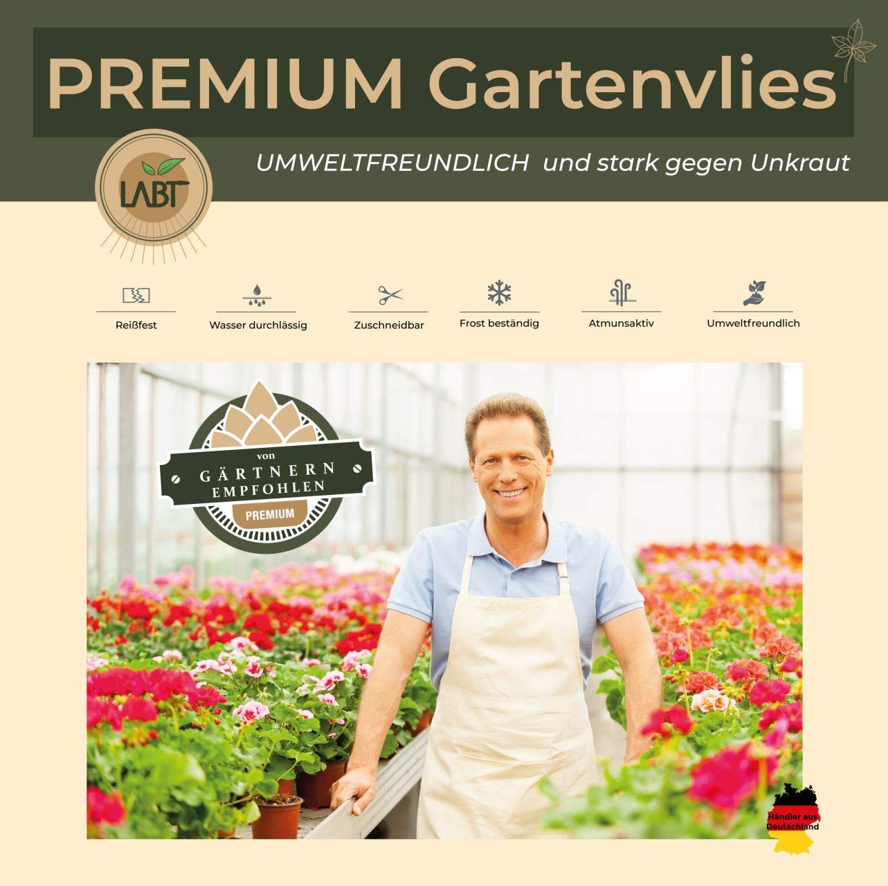 Gartenvlies Unkrautvlies vom Profi in Einer reißfesten Qualität 100 g/m² 1,6m Breite x 30m Länge = 48m² Unkrautfolie Mulchfolie Mulchvlies Hochbeet