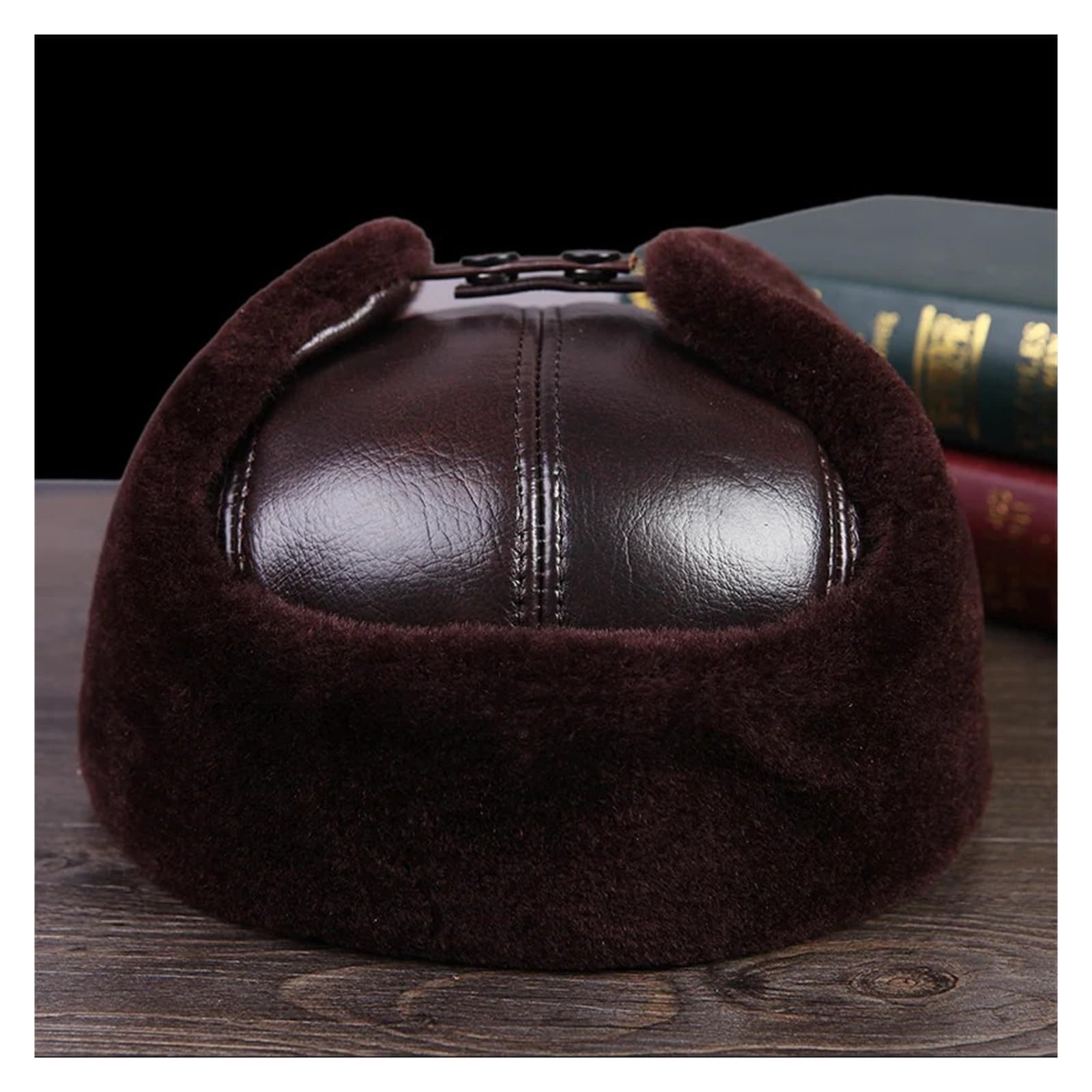 2023 Winter Genuine Leather Black Bomber Hat Male Fleece Faxu Fur Inside Head Warm Caps Motocycle Chapeau Russian