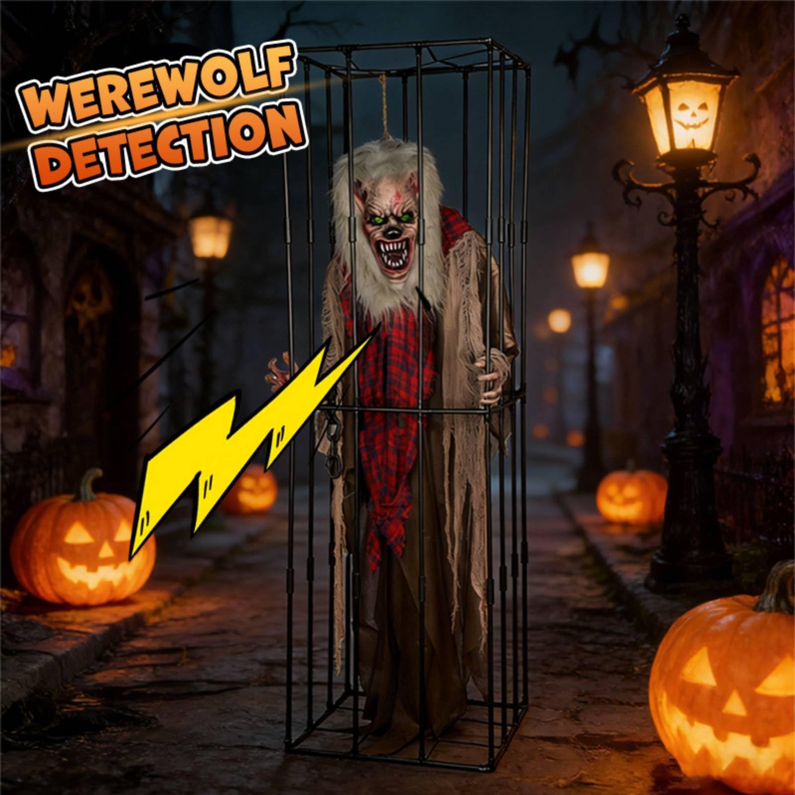 harayaa Halloween Animierte Figur mit Beweglichen Elementen Und Licht Geräuscheffekt Gruselkäfig Monster aus für Gartenparty Halloween-Dekoration Eingang Festveranstaltungen