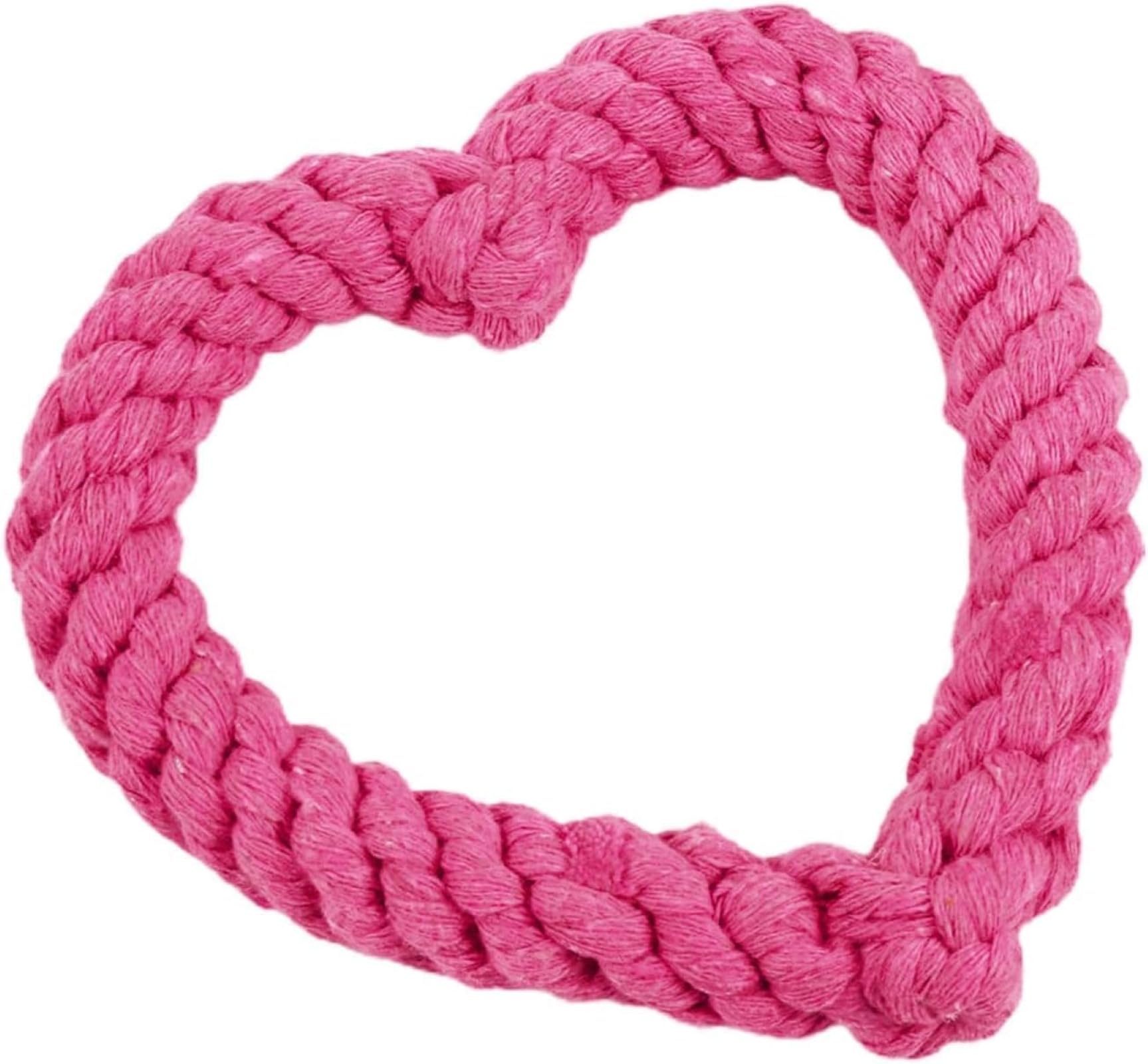 Ssmmam Dog Rope Chew Toy, Heart Shaped Interactive Teething Toy for Puppies, Pink Cotton Dental Tug Toy