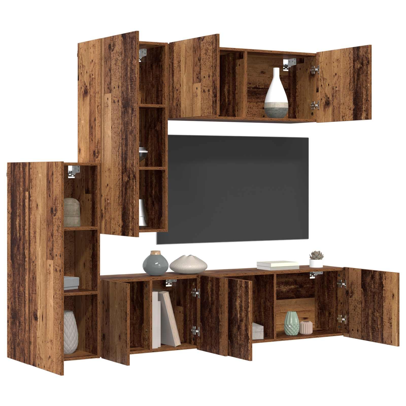 Vidaxl Old Wood Tv Wall Unit 5 Pcs Engineered Wood