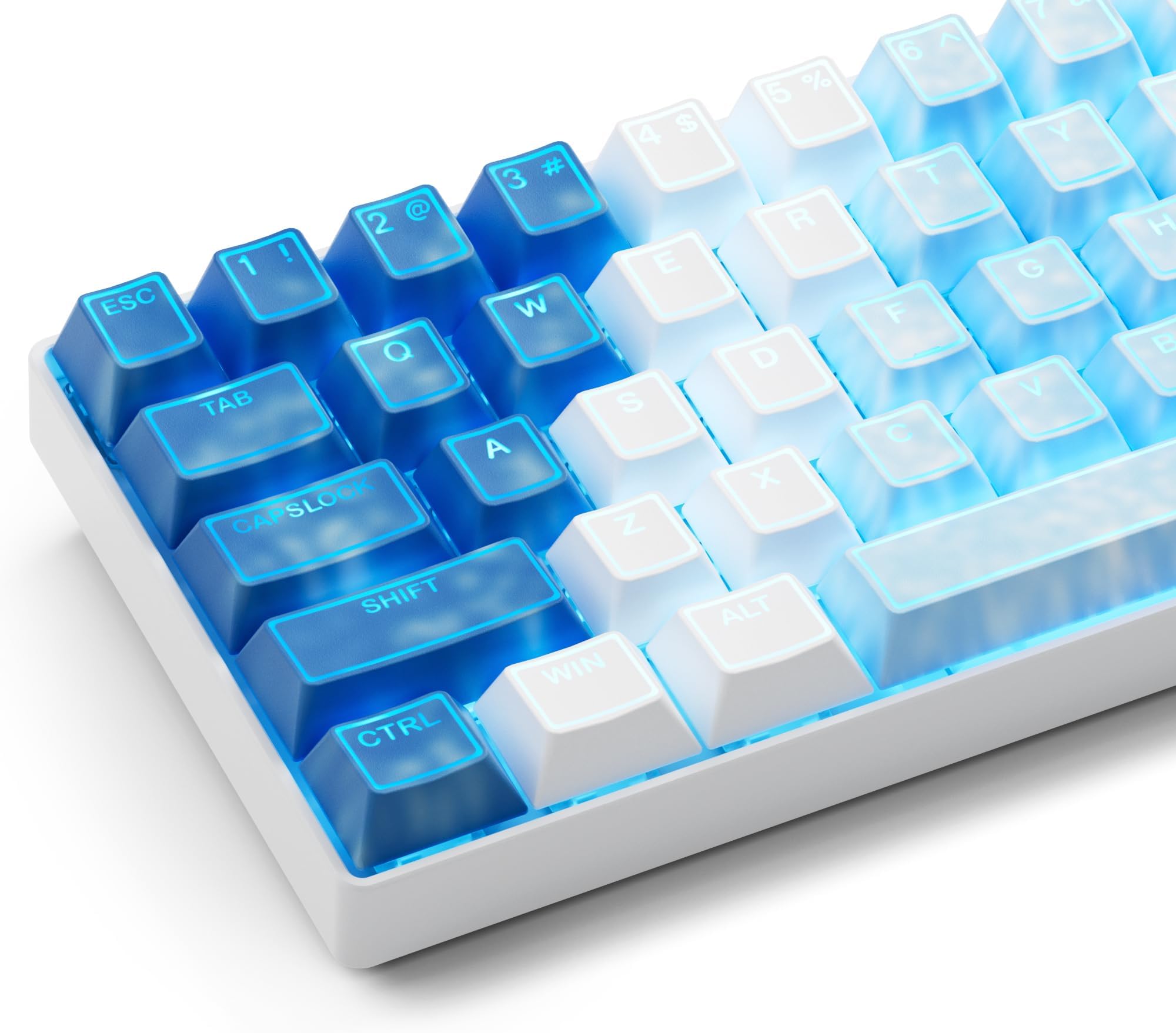 XVX Shine Through Blue Keycaps, Doubleshot PBT Keycap Set Cherry Profile, 142 Keys Keyboard Keycaps, Universal Compatiability with 60%, 65%, 75%, 100% Mechanical Keyboard