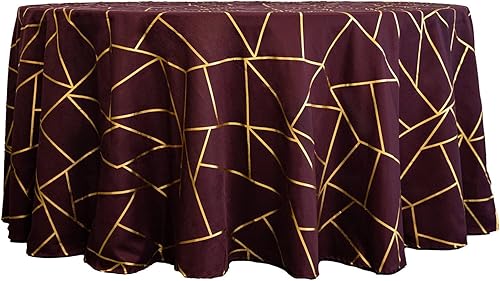 Miniatura 7 de Efavormart - Mantel redondo de poliéster de 120 pulgadas con patrón geométrico dorado