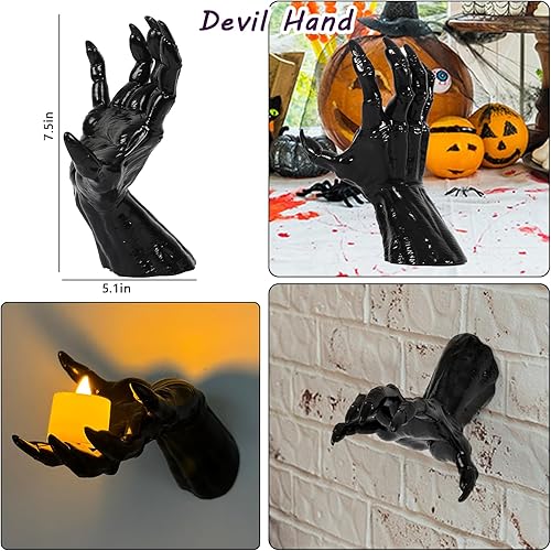 Miniatura 3 de DAZONGE Decoraciones de Halloween para interiores y exteriores, paquete de 3 manos espeluznantes montadas en la pared con velas, manos de terror