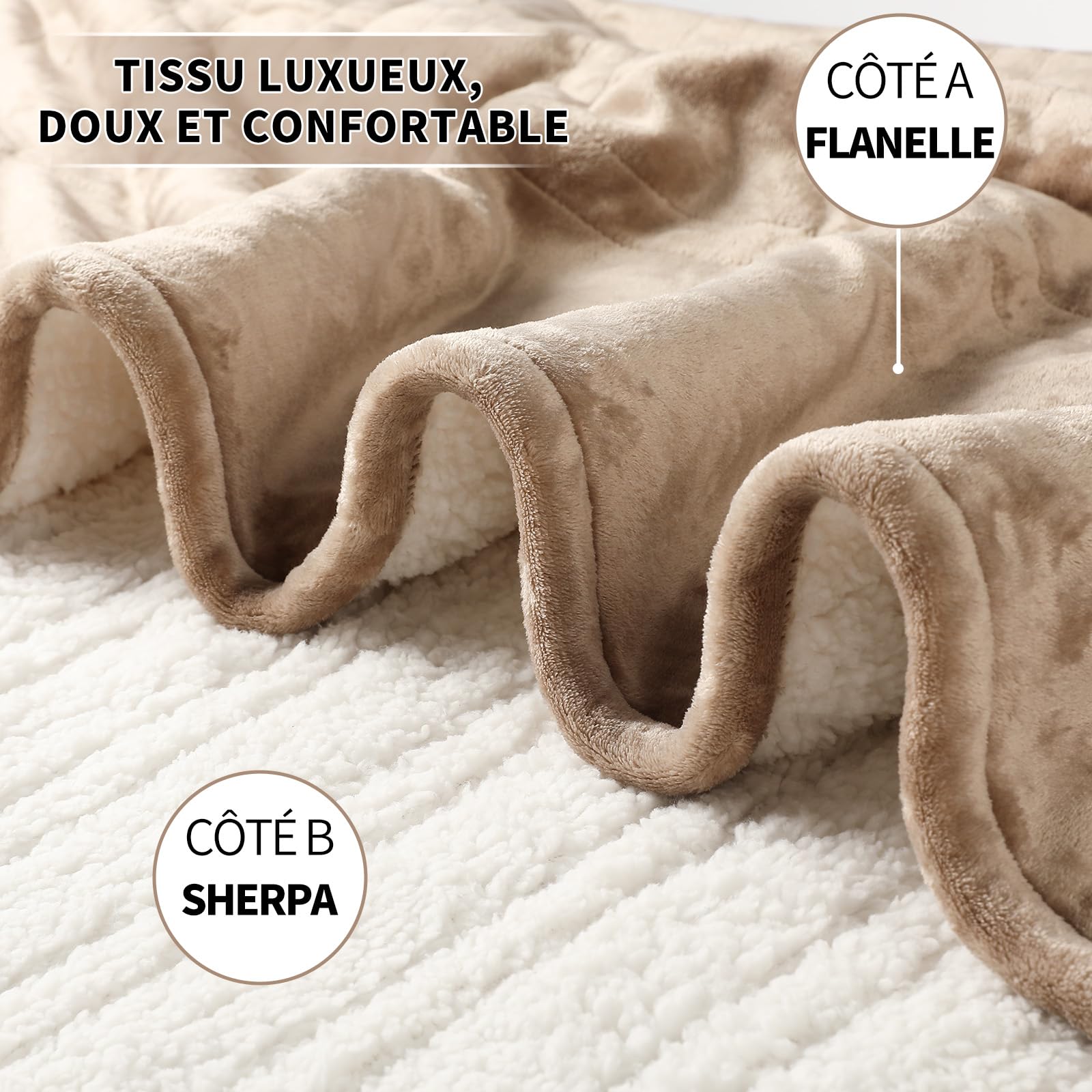 ESTINGO Plaid Chauffant 180x130cm, Couverture Chauffante 1 Personne, Beige‌ | Confort Douillet en Flanelle et Sherpa, 6 Réglages de Chaleur, Arrêt Auto après 10h, Lavable en Machine, Pour Lit ou Canapé
