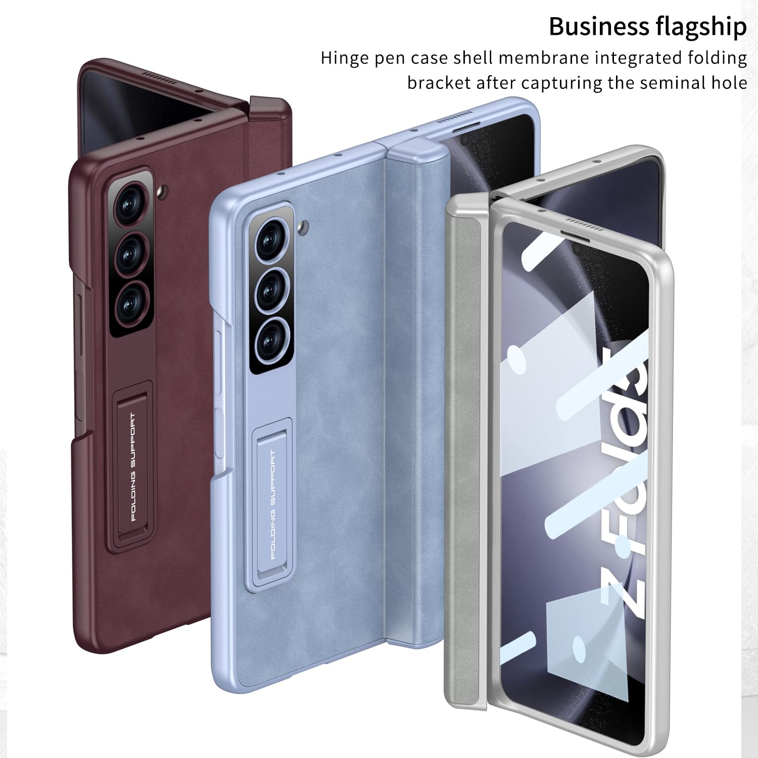 Étui pour Samsung Galaxy Z Fold 5 avec Protection de la céramique magnétique, écran Frontal et Cavalier intégré, Emplacement S-Pen et étui avec Texture argentée. (Bleu Marine)