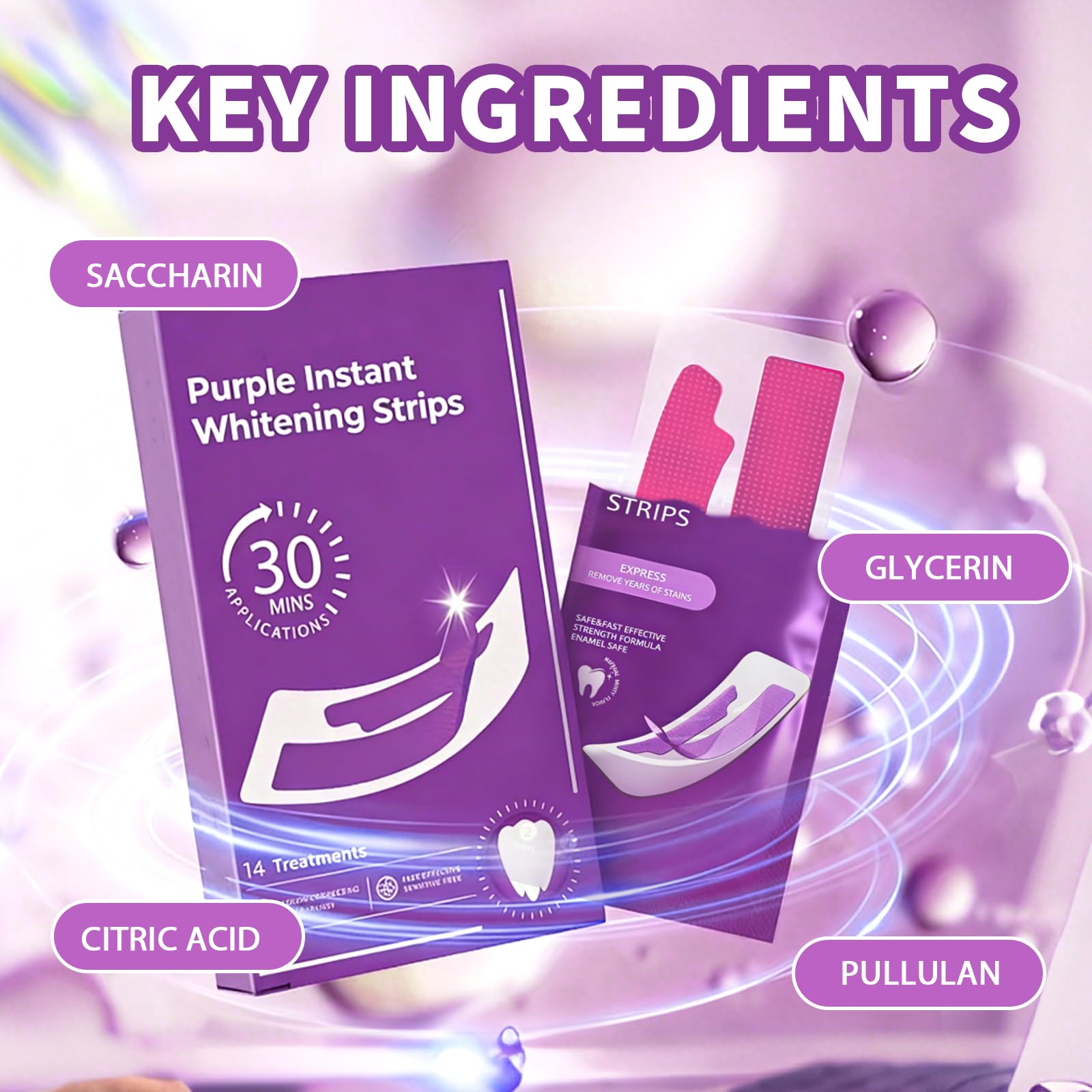 28 Pezzi Strisce Sbiancanti Denti, Strisce Sbiancanti, Whitening Strips per Sbiancamento Delicato, Kit Sbiancante Rapido & Efficace, Antiscivolo & Denti Bianchi, Facile Uso a Casa o in Viaggio