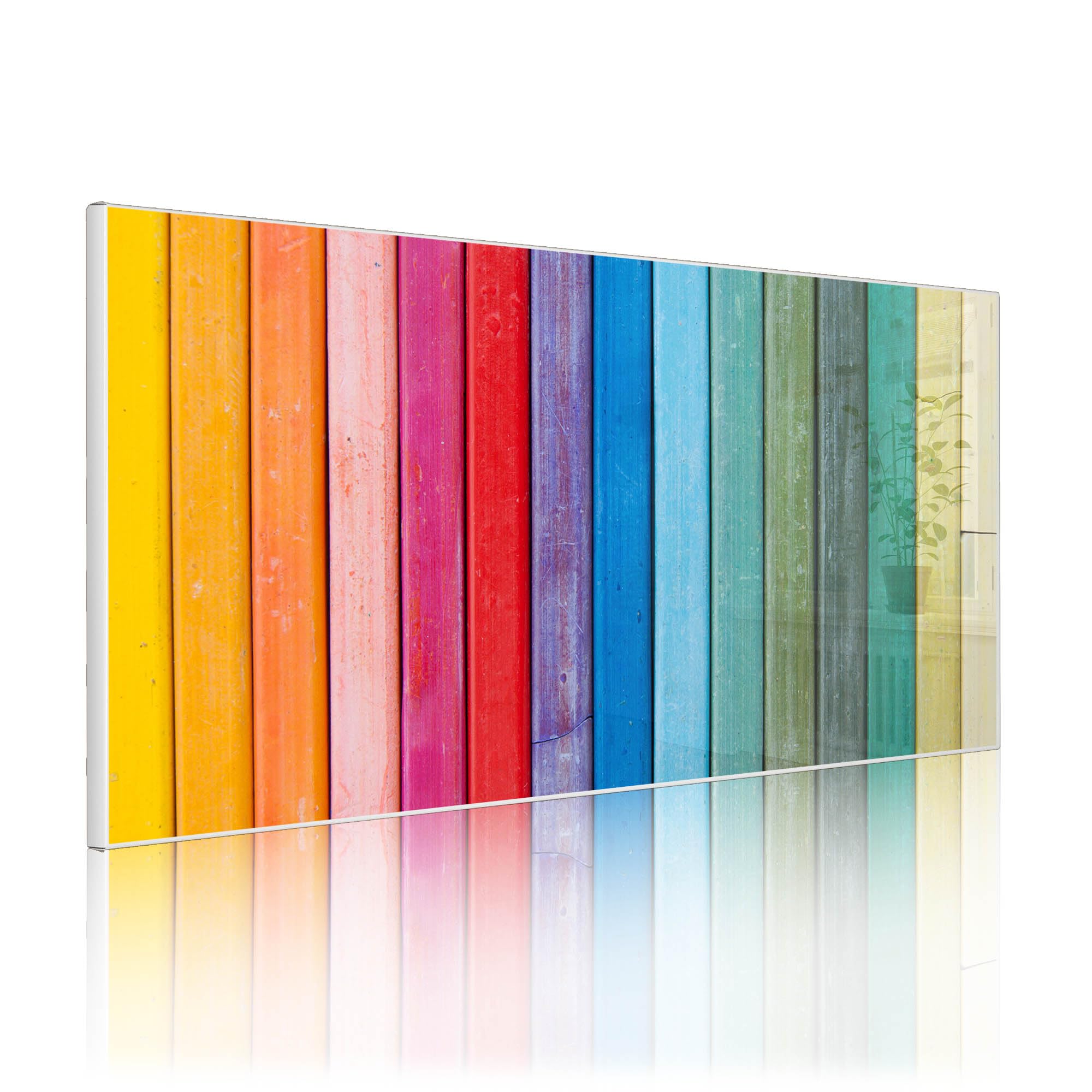 banjado Magnettafel Metall 78 x 37cm - beschreibbare Magnettafel - Metall Pinnwand als Memoboard - Magnetwand Küche, Büro, Kinderzimmer Weiß inkl. 4 Magnete & Montageset - Motiv Regenbogenfarben