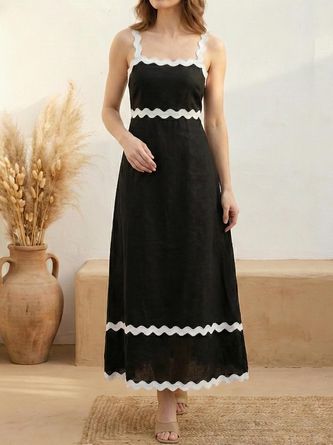 Women's Classy Sleeveless Lemon Print Maxi RIC Rac Dress - Image 5