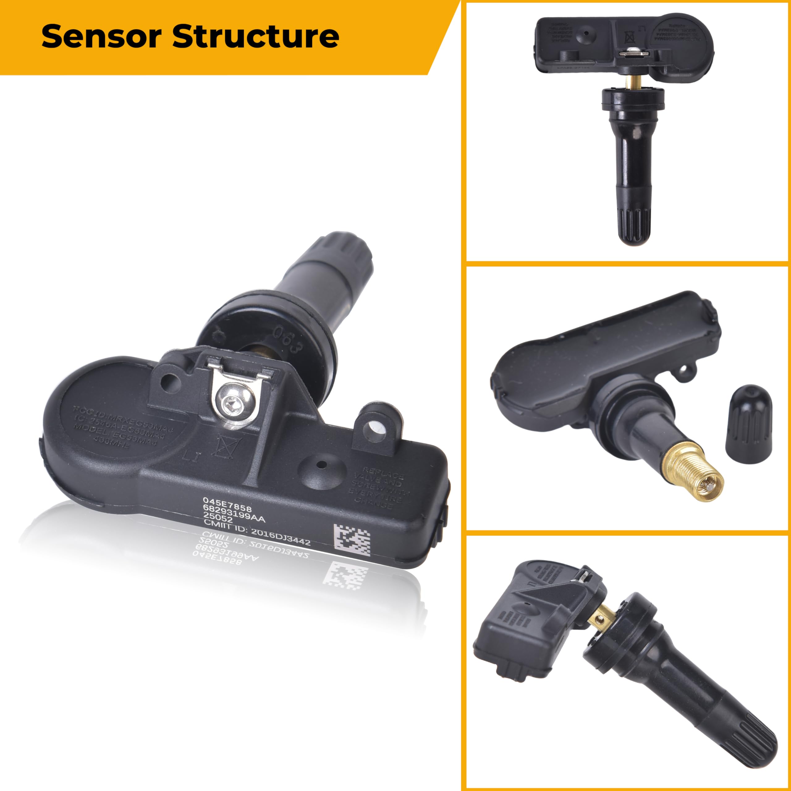 TPMS-Sensoren, 4 Stück, vorprogrammierter Reifendrucksensor, 433 MHz, für RAM 1500 DT, Modell 2019–2021, ersetzt # 68293199AA (4 Stück)