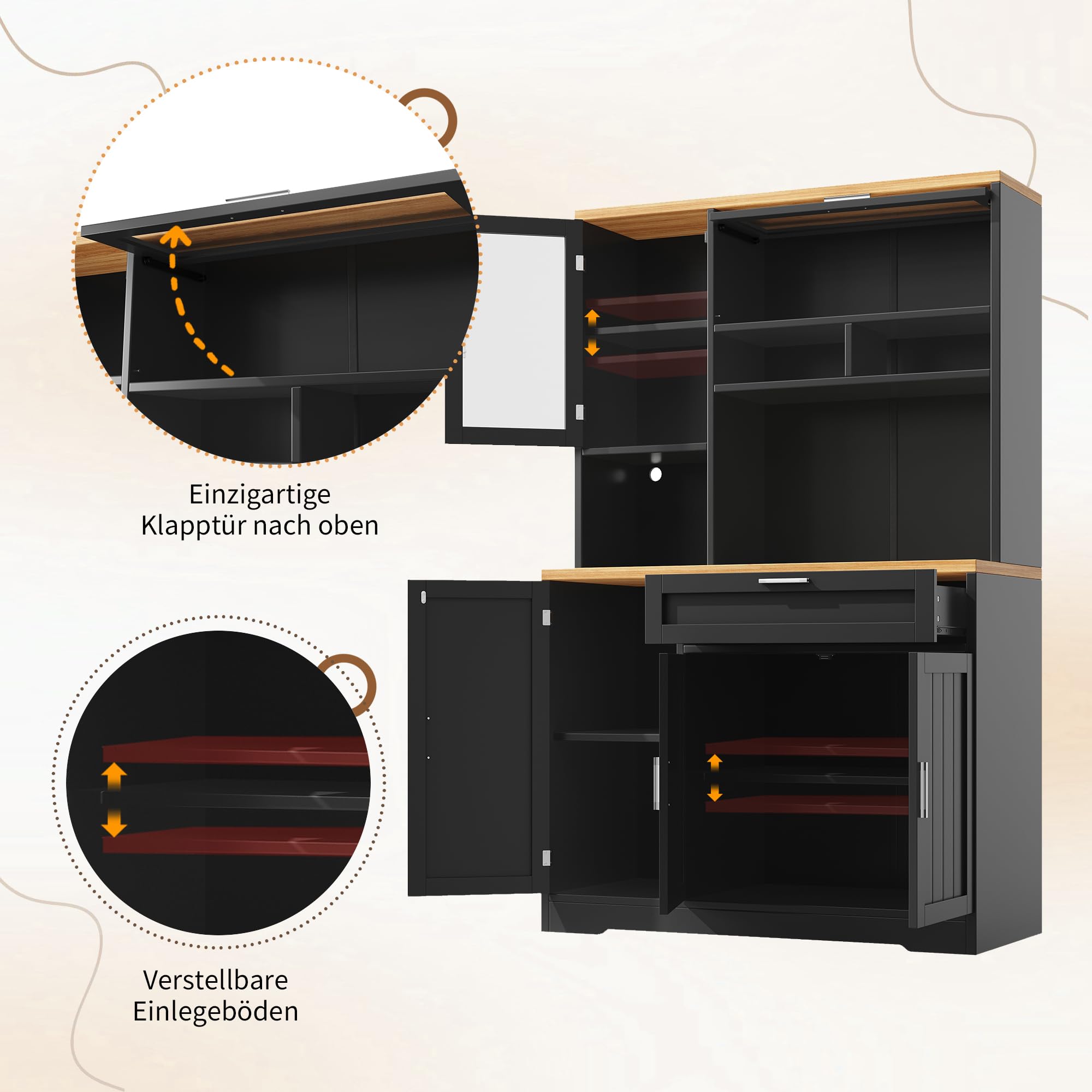 Kebnor Küchenschrank, Hochschrank/Vitrine mit LED-Beleuchtung, 104x40x180 cm, für Küche & Wohnzimmer (weiß)