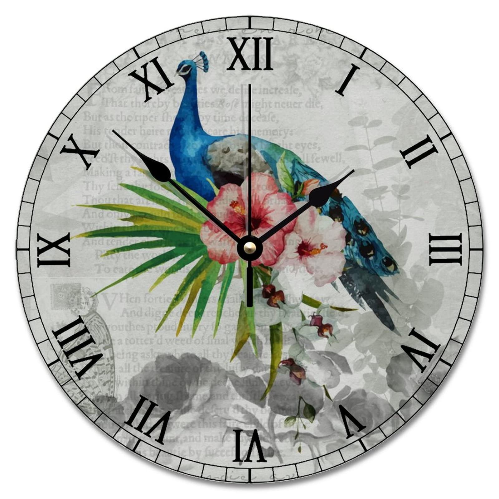 Horloge murale ferme rustique avec oiseau vert pour salon et cuisine