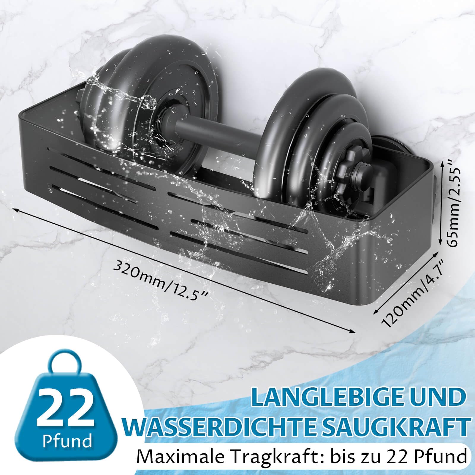 2 Stück Duschregal Ohne Bohren mit Saugnapf, Wasserdicht Badregal Abnehmbarer Bad-Organizer mit Handtuchhalter für Shampoo und Duschgel, Eck-Duschablage mit Haken, Mattschwarz