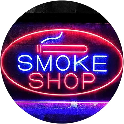 Smoke Shop Cigarette Room - Letrero de neón LED de doble color, azul y rojo, 24 x 16 pulgadas st6s64-i4034-br