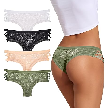Women's Sexy Lace Criss Cross Cheeky Panties (Pack of 4)