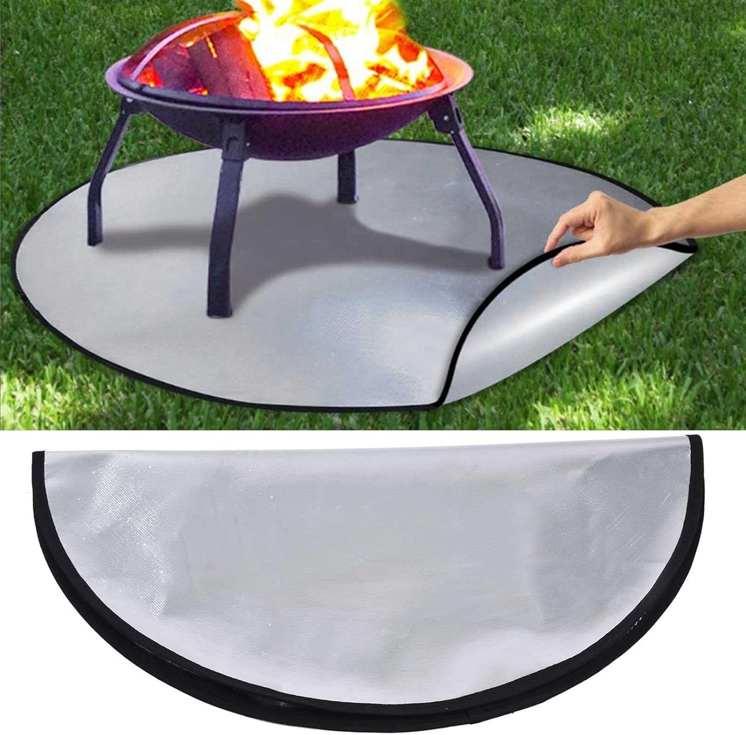 Atyhao Round Fire Pit, Deck Protector Outdoor Under Fireproof BBQ Grill Floor Protective Firepit Mat Fire Heat Deflector Rug to Patio Grass (40 inches)