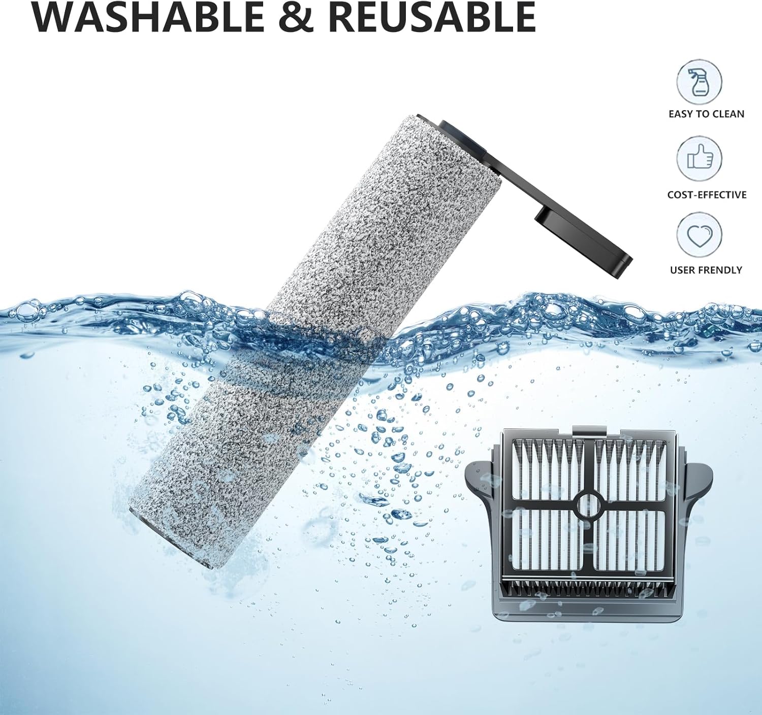 Replacement Brush Rollers and Filters Compatible with Tineco S5 Serise Cordless Wet Dry Vacuum Cleaner, Accessories inclue 3 Filters & 3 Brush Rollers, Efficient Replacement Part for Clean Floors (6)