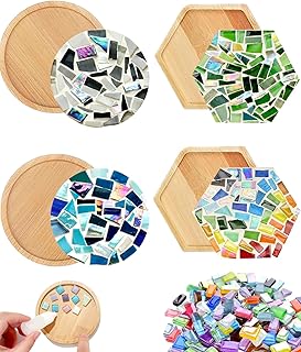 4 Sets DIY Mosaic Kits for Adults with Wooden Coasters, Mixed Color Glas...