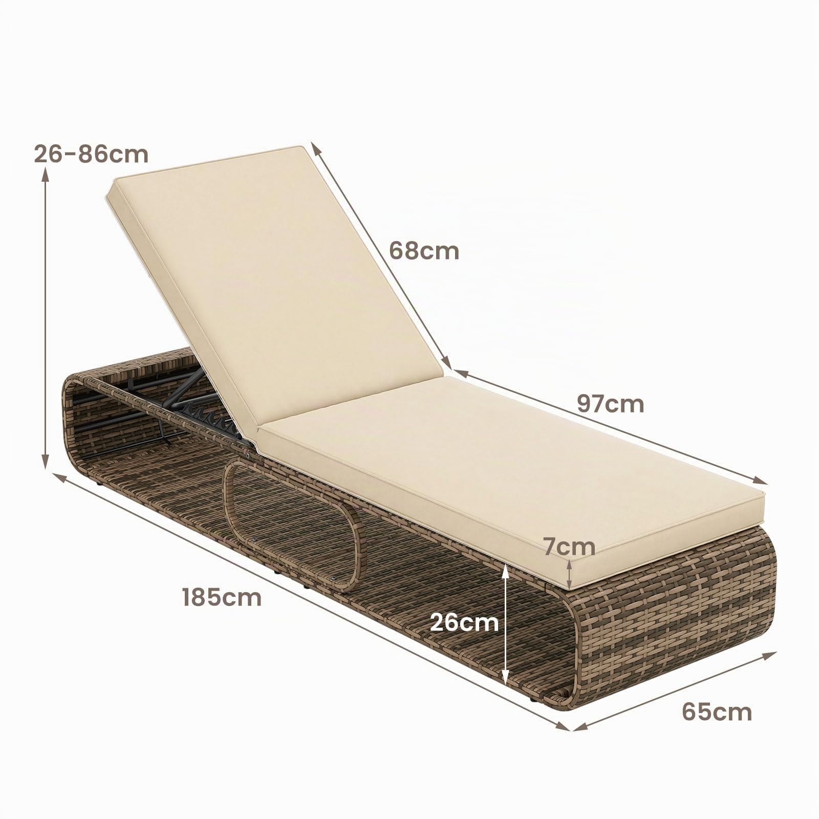 GOPLUS Conjunto de 3 piezas de Muebles, Sombrilla Paja Inclinable 2,2 M, Tumbona Jardin de Ratan Reclinable en 7 Posiciones, Base Sombrilla de HDPE para Mástiles de 33/39/48/55 mm (1, amarillo, Ratán)