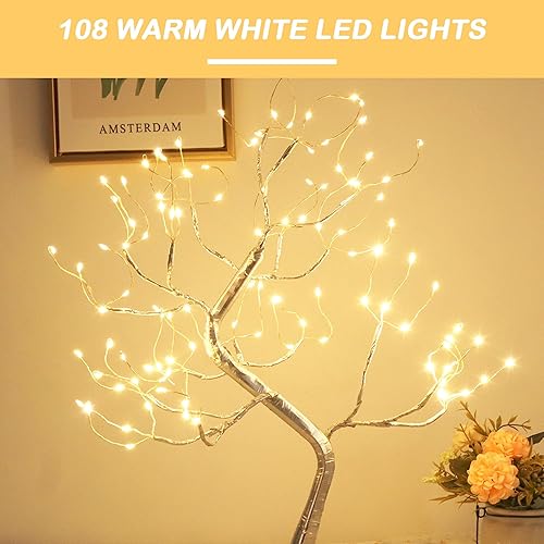Miniatura 3 de 108 luces LED de árbol de hadas decorativas para interiores con 8 modos de iluminación y función de temporizador, luz de árbol bonsái con USB y