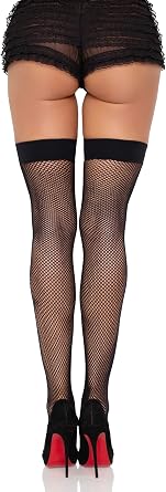 Leg Avenue Women's Satin Bow Fishnet Thigh Highs