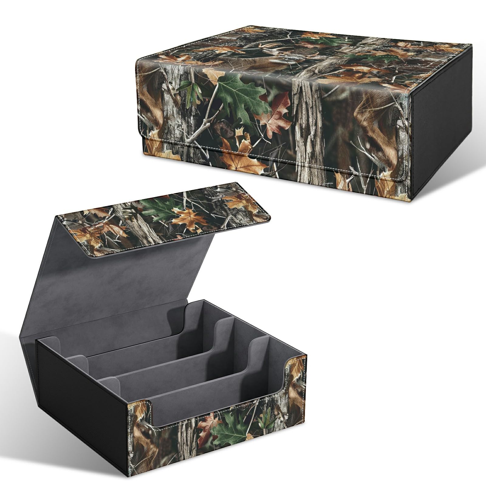 Trading Card Storage Box for MTG Commander Storage Box Holds 1800+ Cards, Camo Tree Deer Waterproof Card Organizer Case with Magnetic Closure – Collector Gift for Kids & Adults