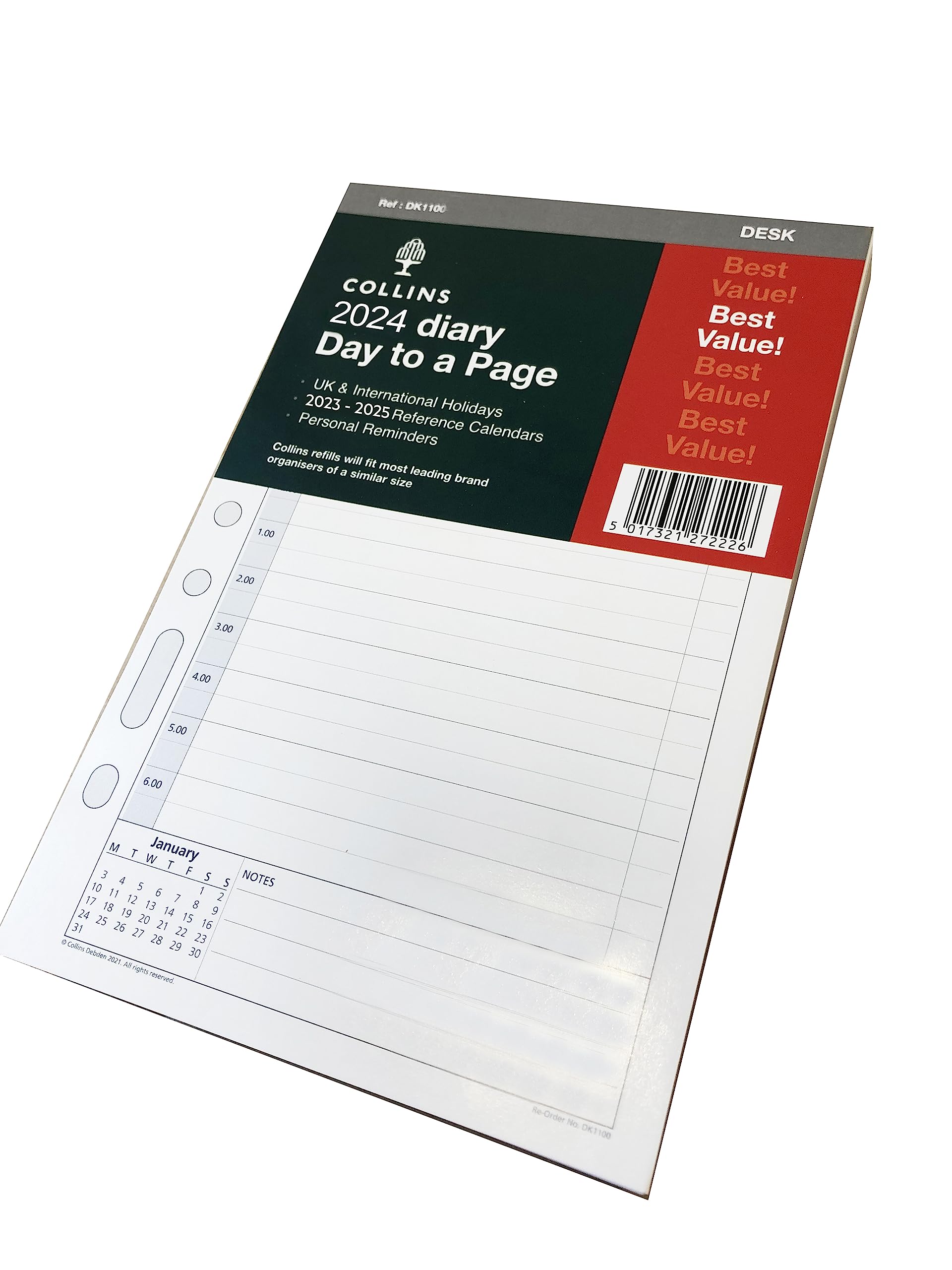 Collins 2024 Dayplanner Organiser Diary Organiser Refill Pad - Desk - Day a Page with Appointments - 2024 Daily Planner Refill - Image 2