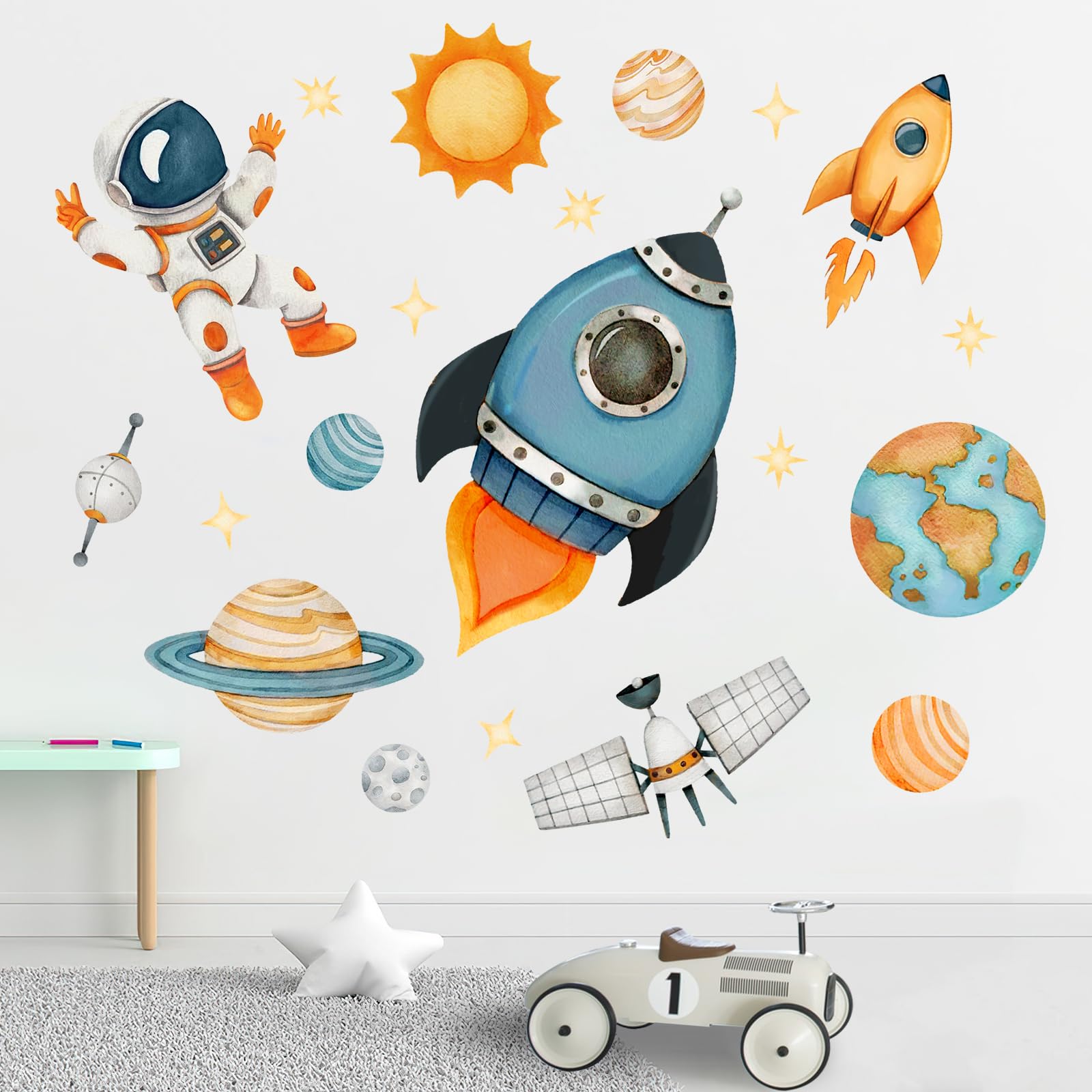 Autocollants muraux astronaute et planètes pour déco chambre bébé