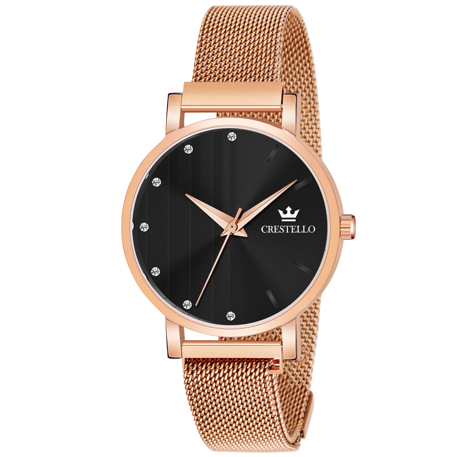 CRESTELLO Rose Gold Plated Mesh Chain Analog Wrist Watch for Women